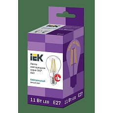 Лампа светодиодная филаментная IEK E27 11W 4000K прозрачная LLF-A60-11-230-40-E27-CL 1