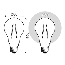 Лампа светодиодная филаментная Gauss E27 15W 2700K прозрачная 102902115 3