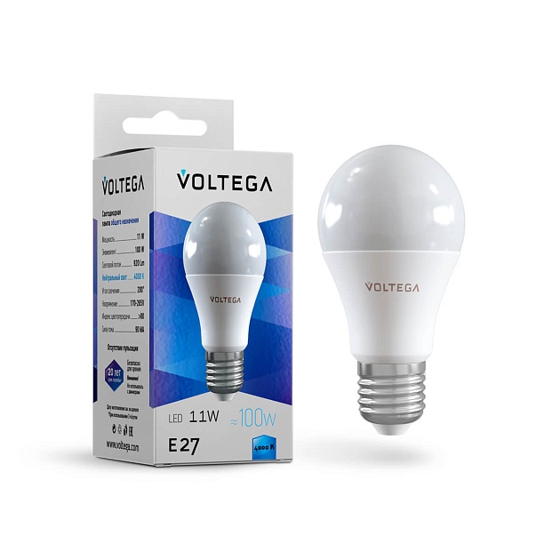 Лампа светодиодная Voltega E27 10.5W 4000К матовая VG2-A2E27cold11W 5738 фото 