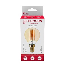 Лампа светодиодная филаментная Thomson E14 7W 2400K шар прозрачная TH-B2122 3
