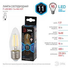 Лампа светодиодная филаментная ЭРА E27 11W 4000K прозрачная F-LED B35-11w-840-E27 Б0046988 3