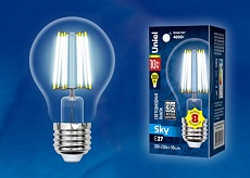 Лампа светодиодная филаментная Uniel E27 10W 4000K прозрачная LED-A60-10W/NW/E27/CL PLS02WH UL-00002626 1