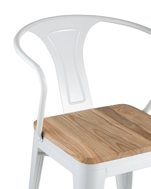 Барный стул Tolix Arm Wood белый глянцевый + светлое дерево YD-H440AR-W LG-02 фото 6