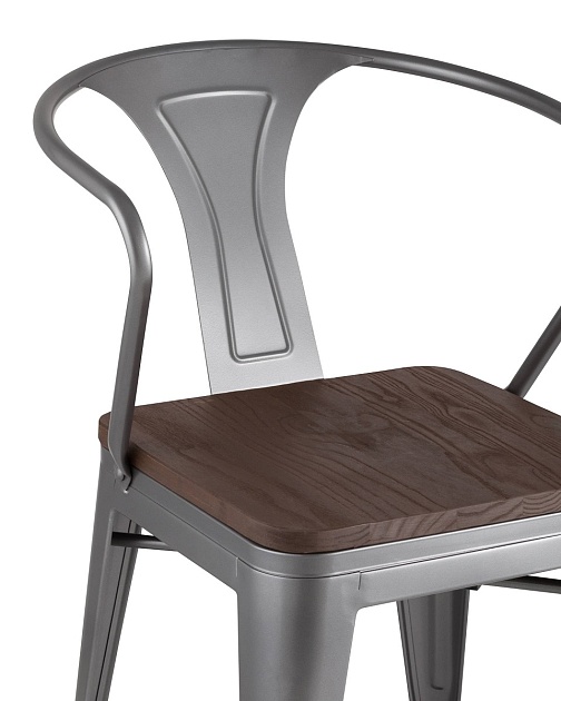 Барный стул Tolix Arm Wood серебристый матовый + темное дерево YD-H440AR-W YG-15 фото 5