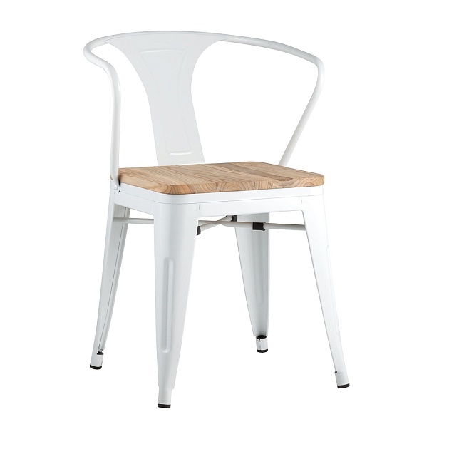 Барный стул Tolix Arm Wood белый глянцевый + светлое дерево YD-H440AR-W LG-02 фото 