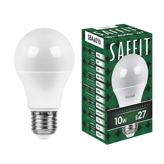 Лампа светодиодная Saffit E27 10W 4000K Шар Матовая SBA6010 55005 фото 