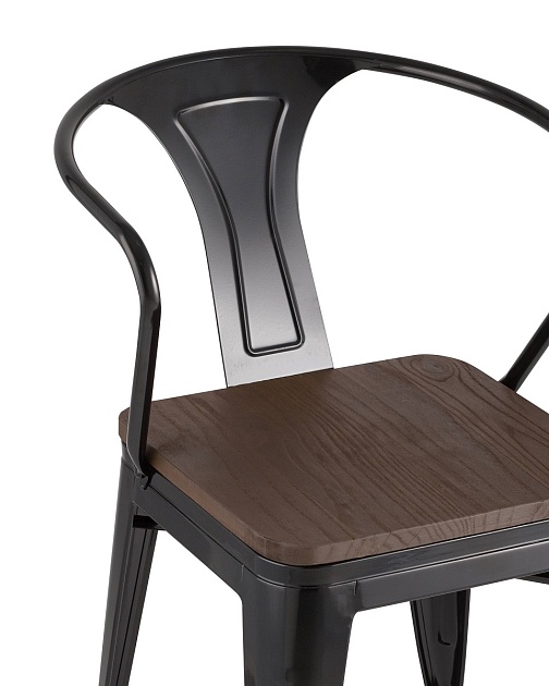 Барный стул Tolix Arm Wood черный глянцевый + темное дерево YD-H440AR-W LG-01 фото 6