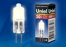 Лампа галогенная Uniel G4 20W прозрачная JC-12/20/G4 CL 00481 1
