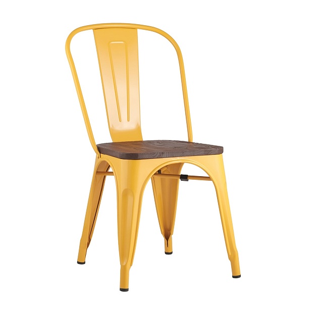 Барный стул Tolix желтый глянцевый + темное дерево YD-H440B-W LG-06 фото 