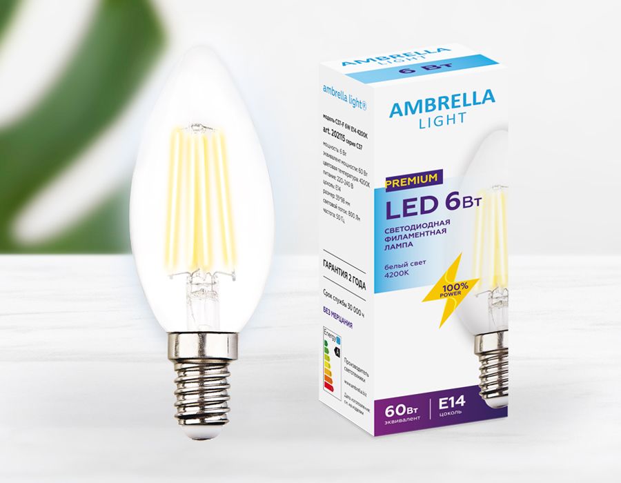 Лампа светодиодная филаментная Ambrella light E14 6W 4200K прозрачная 202115, Прозрачный, 202115 Filament
Лампа светодиодная филаментная Ambrella light E14 6W 4200K прозрачная 202115, Прозрачный, 202115 Filament