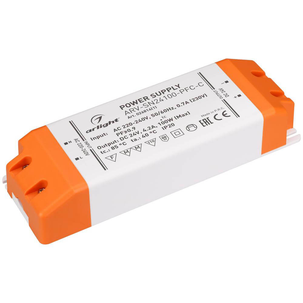 Блок питания Arlight ARV-SN24100-PFC-C 24V 100W IP20 4,2A 026814(1), Белый, 026814(1) ARV-SN
Блок питания Arlight ARV-SN24100-PFC-C 24V 100W IP20 4,2A 026814(1), Белый, 026814(1) ARV-SN