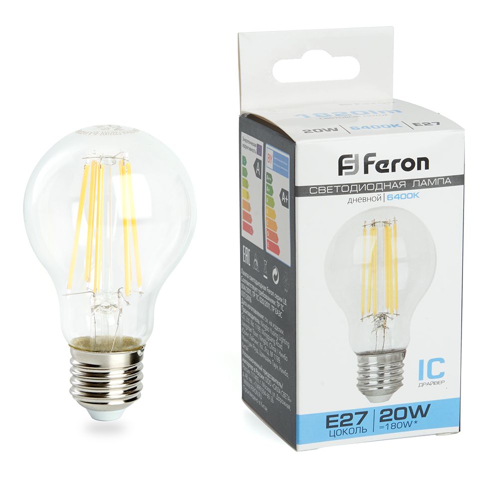 Лампа светодиодная филаментная Feron E27 20W 6400K прозрачная LB-620 48285, Прозрачный, 48285 LB-620
Лампа светодиодная филаментная Feron E27 20W 6400K прозрачная LB-620 48285, Прозрачный, 48285 LB-620