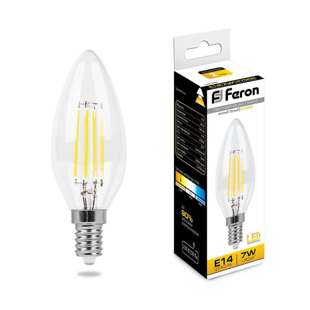Лампа светодиодная филаментная Feron E14 7W 2700K Свеча Прозрачная LB-66 25726, 25726
Лампа светодиодная филаментная Feron E14 7W 2700K Свеча Прозрачная LB-66 25726, 25726