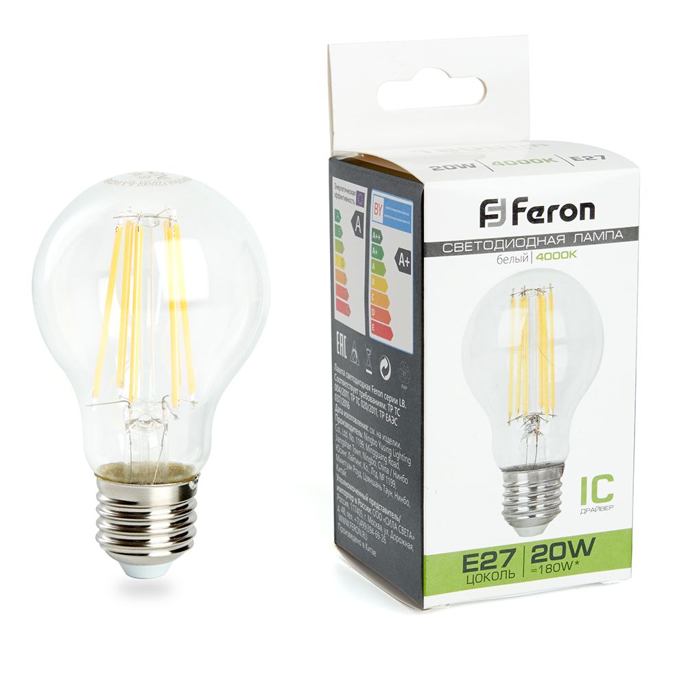 Лампа светодиодная филаментная Feron E27 20W 4000K прозрачная LB-620 38246, Прозрачный, 38246 LB-620
Лампа светодиодная филаментная Feron E27 20W 4000K прозрачная LB-620 38246, Прозрачный, 38246 LB-620