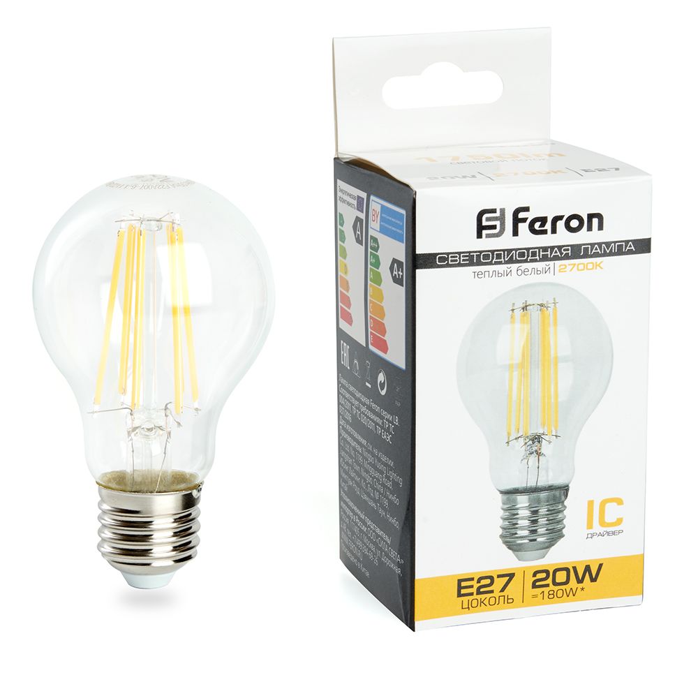 Лампа светодиодная филаментная Feron E27 20W 2700K прозрачная LB-620 38245, Прозрачный, 38245 LB-620
Лампа светодиодная филаментная Feron E27 20W 2700K прозрачная LB-620 38245, Прозрачный, 38245 LB-620