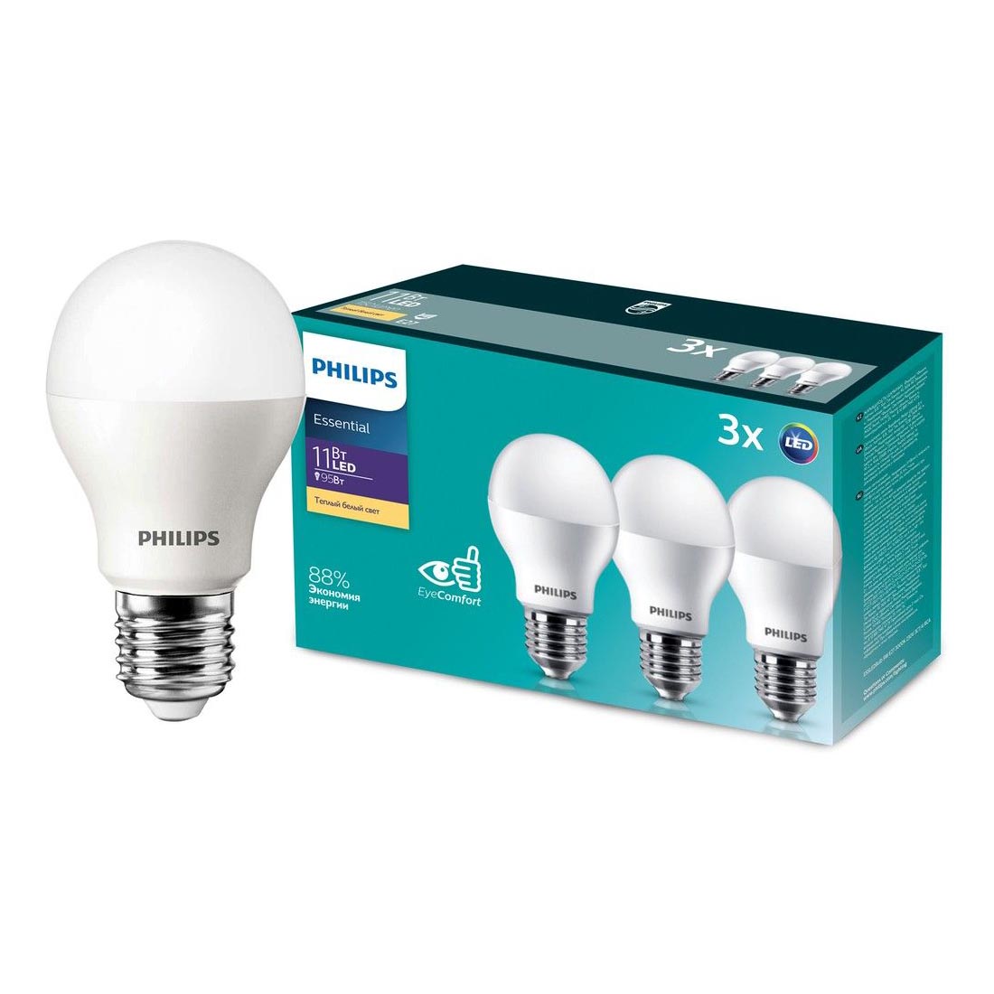 Лампа светодиодная Philips E27 11W 3000K матовая (3 шт) 929002299547, Матовый, 929002299547 ESS LED Bulb
Лампа светодиодная Philips E27 11W 3000K матовая (3 шт) 929002299547, Матовый, 929002299547 ESS LED Bulb