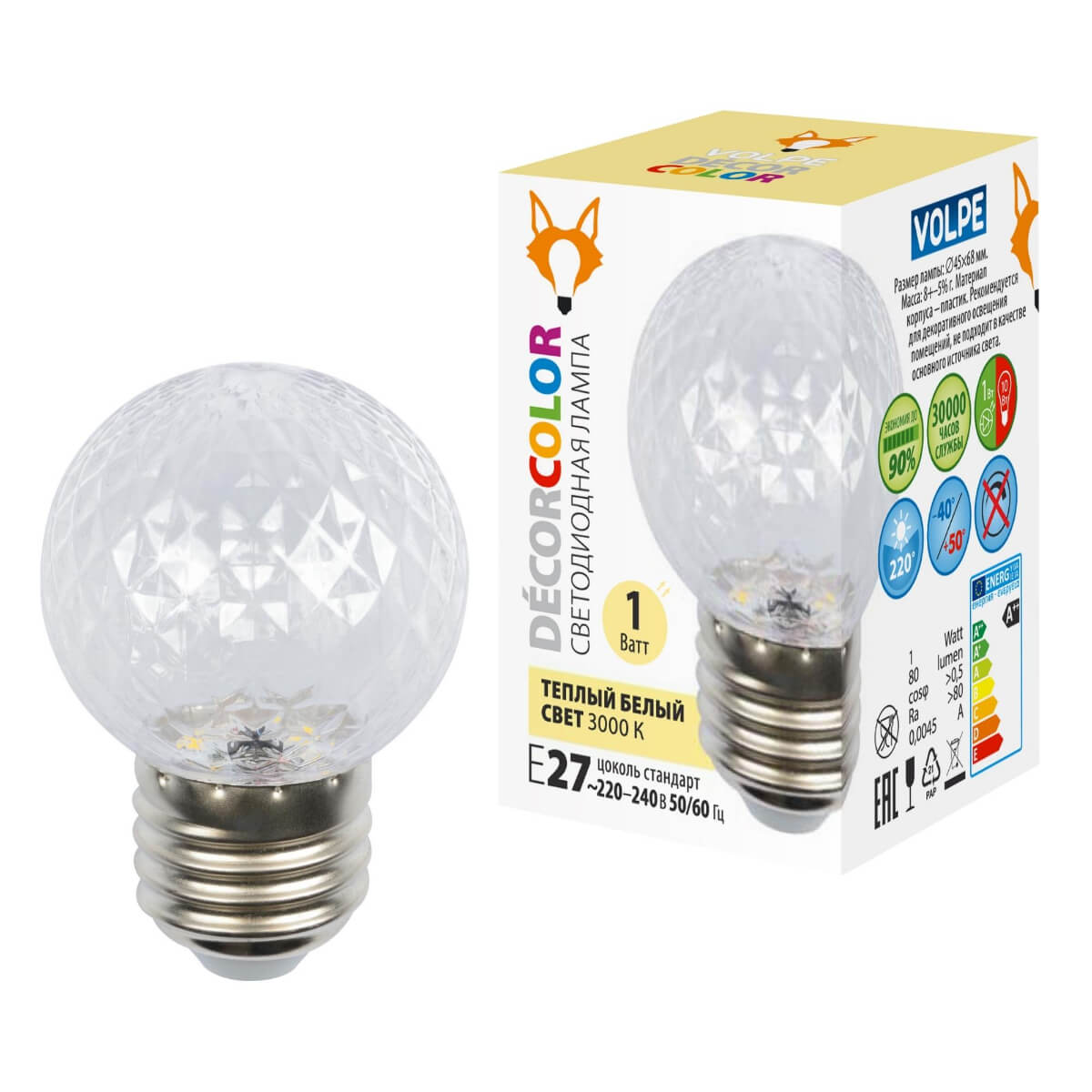 Лампа светодиодная E27 1W 3000K прозрачная LED-D45-1W/3000K/E27/CL/С PINEAPPLE UL-00010064, Прозрачный, LED-D45-1W/3000K/E27/CL/С PINEAPPLE
Лампа светодиодная E27 1W 3000K прозрачная LED-D45-1W/3000K/E27/CL/С PINEAPPLE UL-00010064, Прозрачный, LED-D45-1W/3000K/E27/CL/С PINEAPPLE