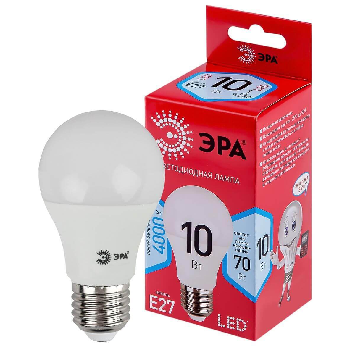 Лампа светодиодная ЭРА E27 10W 4000K матовая LED A60-10W-840-E27 R Б0049635, Белый, LED A60-10W-840-E27 R
Лампа светодиодная ЭРА E27 10W 4000K матовая LED A60-10W-840-E27 R Б0049635, Белый, LED A60-10W-840-E27 R
