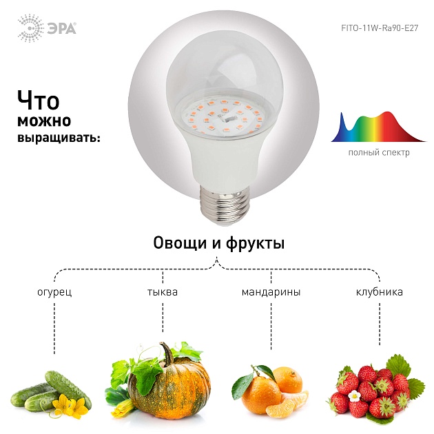 Лампа светодиодная для растений ЭРА E27 11W 2150K прозрачная FITO-11W-Ra90-E27 Б0039172 фото 4
