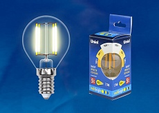 Лампа светодиодная филаментная Uniel E14 5W 3000K прозрачная LED-G45-5W/WW/E14/CL/MB GLM10TR UL-00002369 1