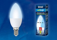 Лампа светодиодная Uniel E14 6W 4000K матовая LED-C37-6W/NW/E14/FR/MB PLM11WH UL-00002374 1
