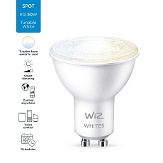 Лампа светодиодная диммируемая WiZ GU10 4,7W 2700-6500K прозрачная Wi-Fi BLE 50W GU10 927-65 TW 1PF/6 929002448302 1