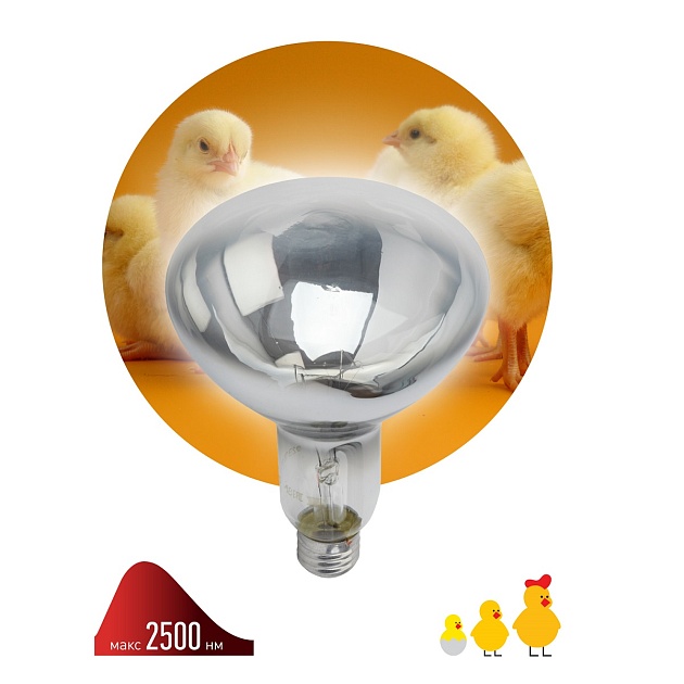 Лампа инфракрасная ЭРА E27 250 Вт для обогрева животных и освещения ИКЗ 220-250 R127 E27 Б0055440 фото 