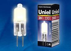 Лампа галогенная Uniel G4 20W прозрачная JC-220/20/G4 CL 01822 1