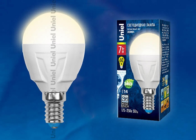 Лампа светодиодная Uniel E14 7W 3000K матовая LED-G45 7W/WW/E14/FR PLP01WH UL-00002419 фото 2