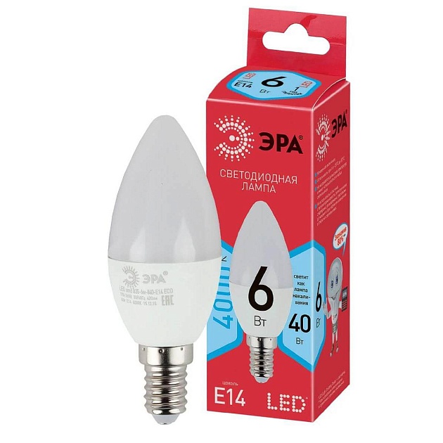 Лампа светодиодная ЭРА E14 6W 4000K матовая LED B35-6W-840-E14 R Б0051057 фото 