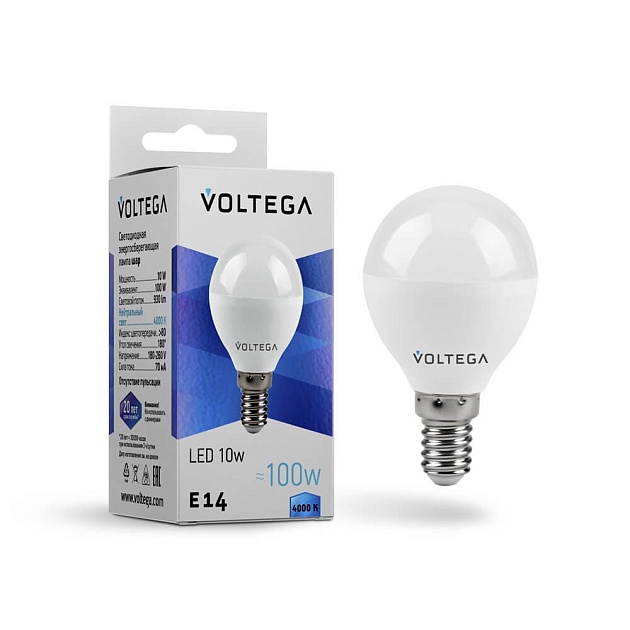 Лампа светодиодная Voltega E14 10W 4000K матовая 8454 фото 