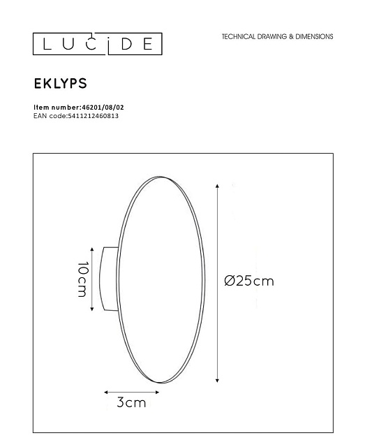 Настенный светодиодный светильник Lucide Eklyps Led 46201/08/02 фото 2