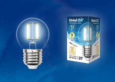 Лампа светодиодная филаментная Uniel E27 7,5W 4000K прозрачная LED-G45-7,5W/NW/E27/CL GLA01TR UL-00003255 1