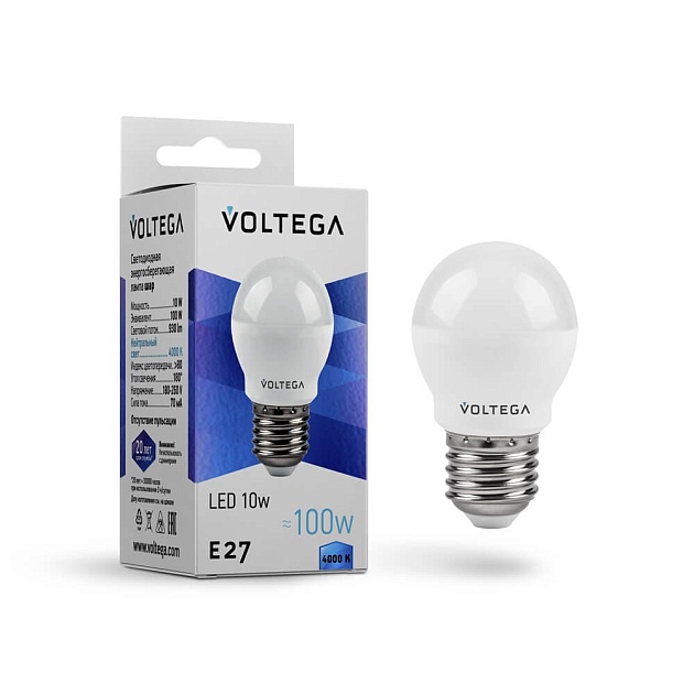 Лампа светодиодная Voltega E27 10W 4000K матовая 8456 фото 