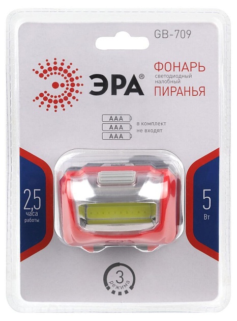 Налобный светодиодный фонарь ЭРА Пиранья от батареек 32х45х60 310 лм GB-709 Б0052751 фото 4