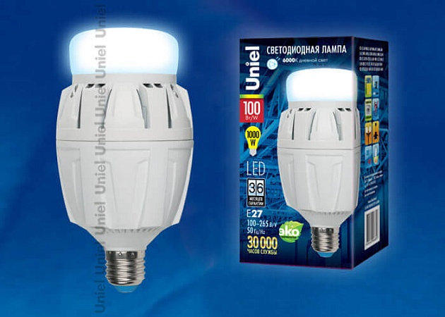 Лампа LED сверхмощная Uniel E27 100W Uniel 6500K LED-M88-100W/DW/E27/FR ALV01WH 09508 фото 2