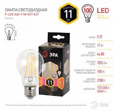 Лампа светодиодная филаментная ЭРА E27 11W 2700K прозрачная F-LED A60-11W-827-E27 Б0035025 1