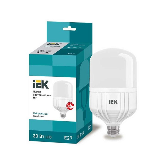 Лампа светодиодная сверхмощная IEK E27 30W 4000K матовая LLE-HP-30-230-40-E27 фото 