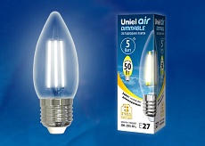 Лампа светодиодная филаментная диммируемая Uniel E27 5W 3000K прозрачная LED-C35-5W/WW/E27/CL/DIM UL-00003643 1