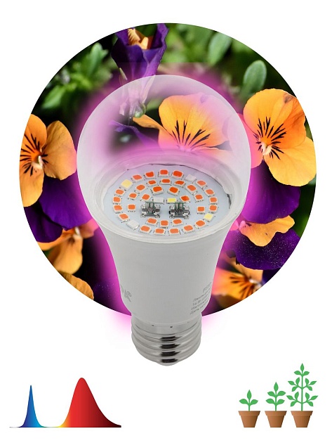 Лампа светодиодная для растений ЭРА E27 12W 1310K прозрачная Fito-12W-RB-E27 Б0050601 фото 2