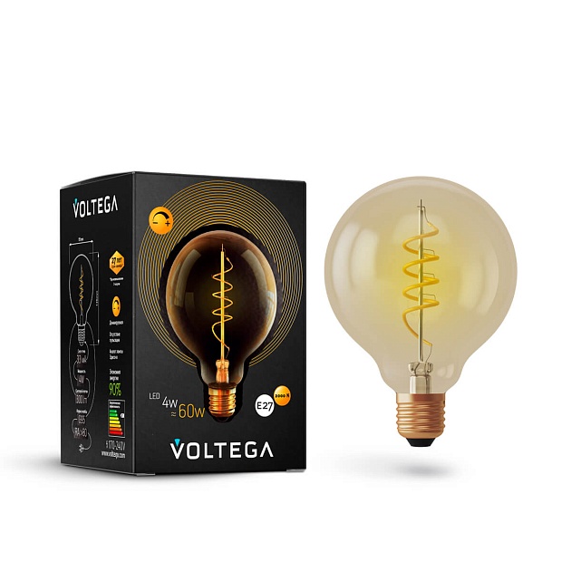 Лампа светодиодная диммируемая Voltega E27 4W 2000К прозрачная VG10-G95GE27warm4W-FB 7076 фото 