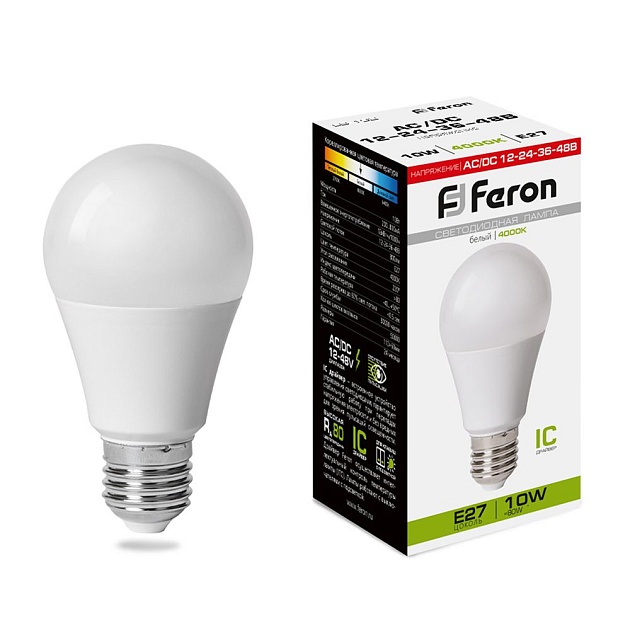 Лампа светодиодная низковольтная Feron E27 10W 4000K матовая LB-192 38265 фото 