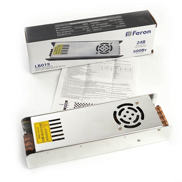 Блок питания для светодиодной ленты Feron 24V 500W IP20 20A LB019 48049 фото 2