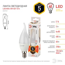 Лампа светодиодная ЭРА E14 5W 2700K матовая LED BXS-5W-827-E14 Б0027967 2