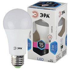 Лампа светодиодная ЭРА E27 15W 4000K матовая LED A60-15W-840-E27 Б0033183 3