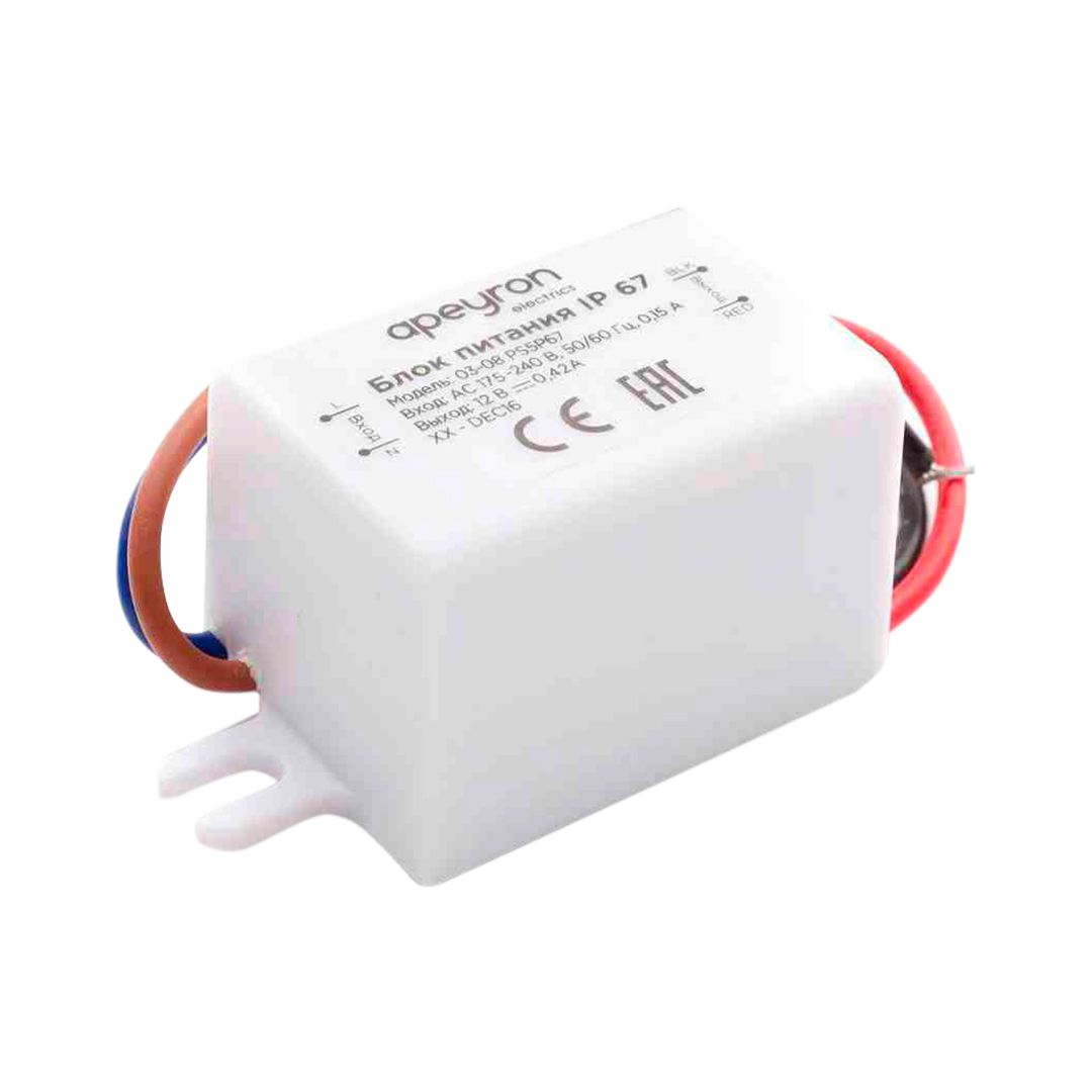 

Блок питания Apeyron 12V 5W IP67 0.42A 03-08, Белый, 03-08