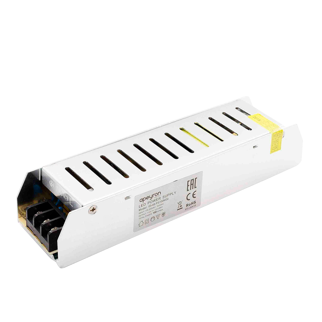 

Блок питания Apeyron 12V 100W IP20 8,3A 03-49, Серебро, 03-49