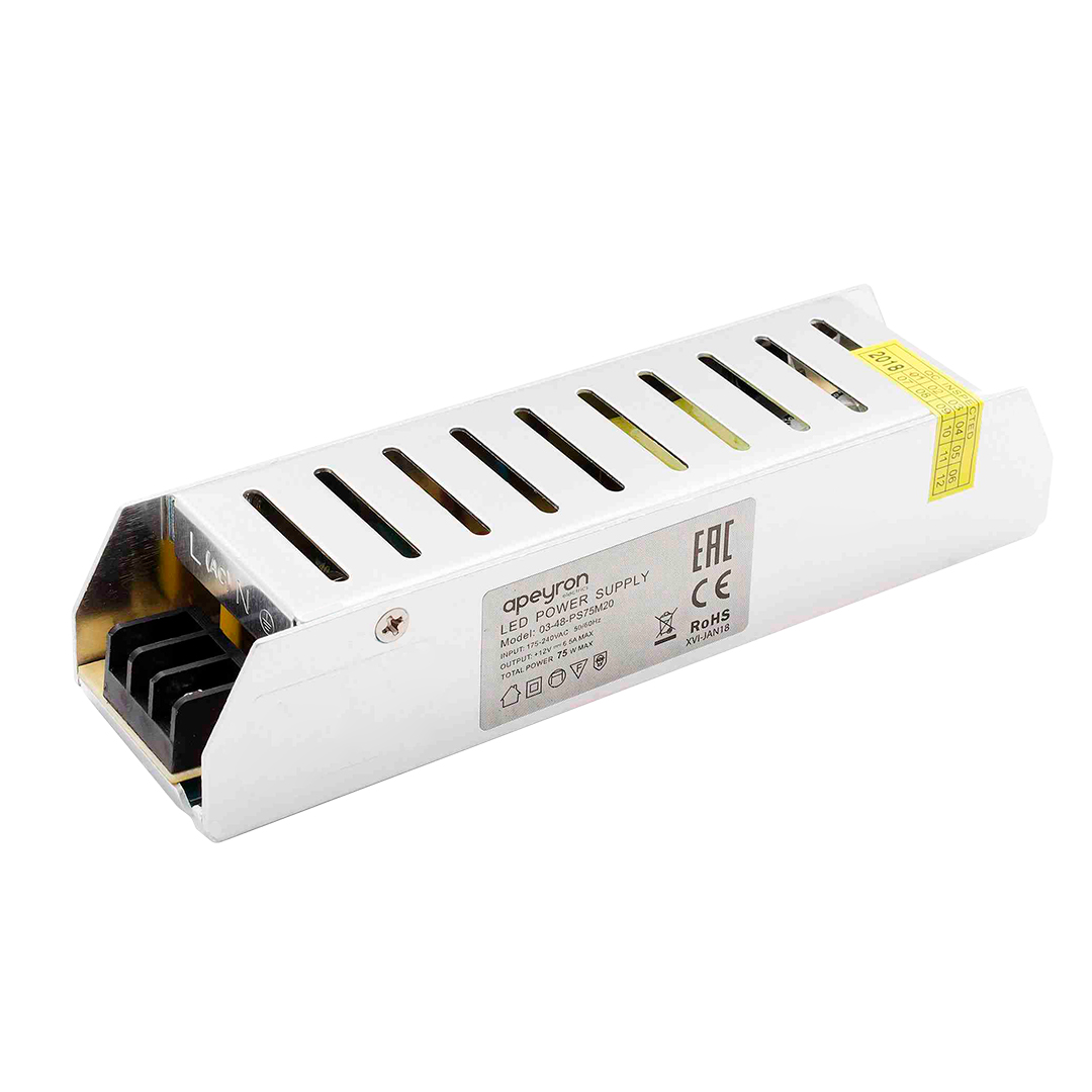 

Блок питания Apeyron 12V 75W IP20 6,25A 03-48, Серебро, 03-48