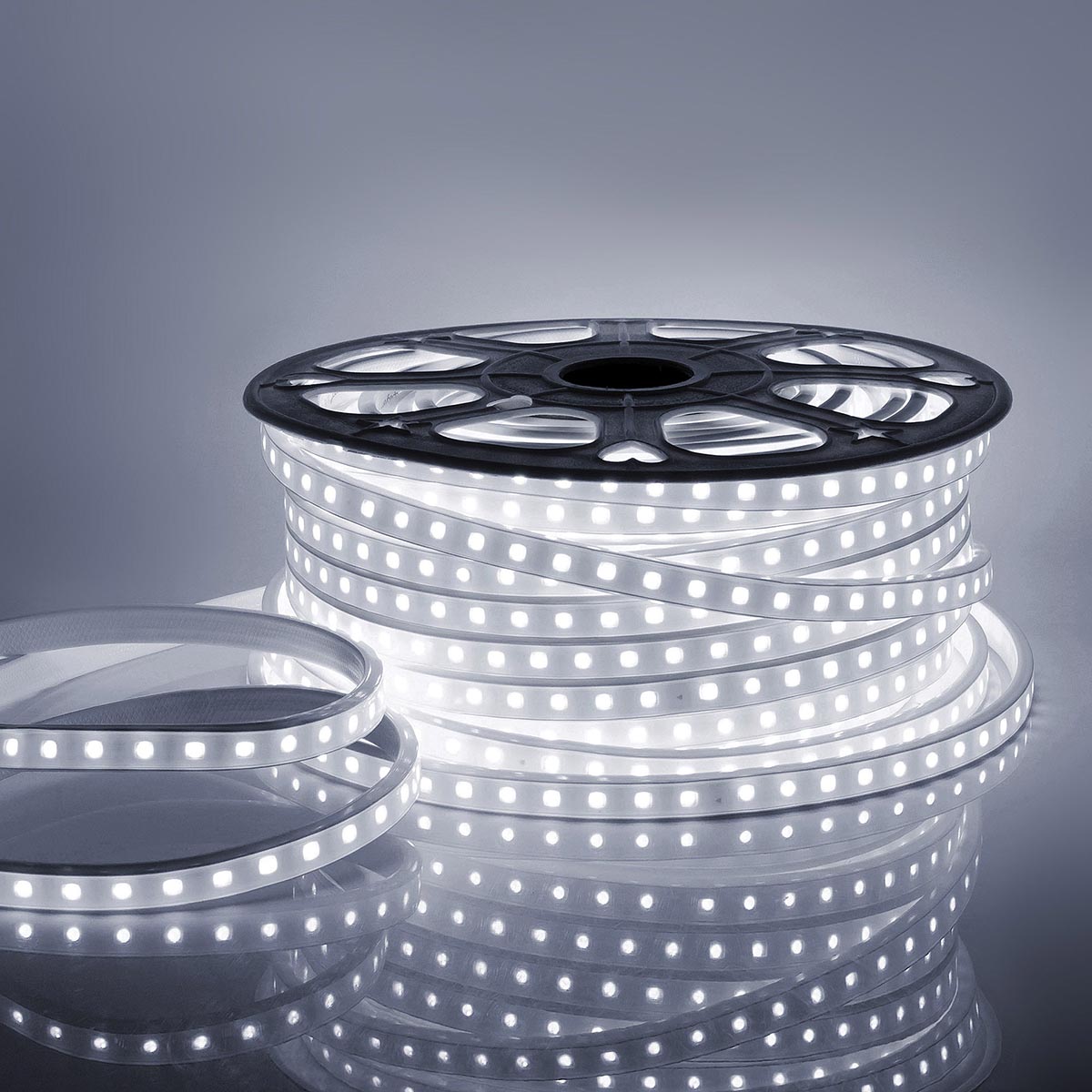 

Светодиодная влагозащищенная лента Apeyron 6W/m 60LED/m 2835SMD холодный белый 50M 10-62, 10-62