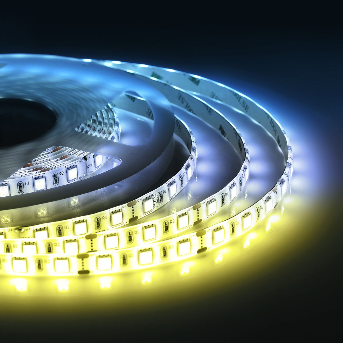 

Светодиодная лента Apeyron 14,4W/m 60LED/m 5050SMD теплый белый/холодный белый 2,5M 10-222, 10-222 ()